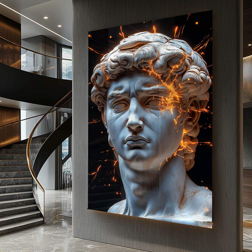 quadros decorativos para escritório de advocacia com busto clássico dourado