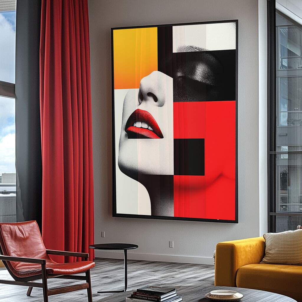 Quadro minimalista para sala Decorativo Minimalista Mulher com design geométrico limpo e paleta reduzida