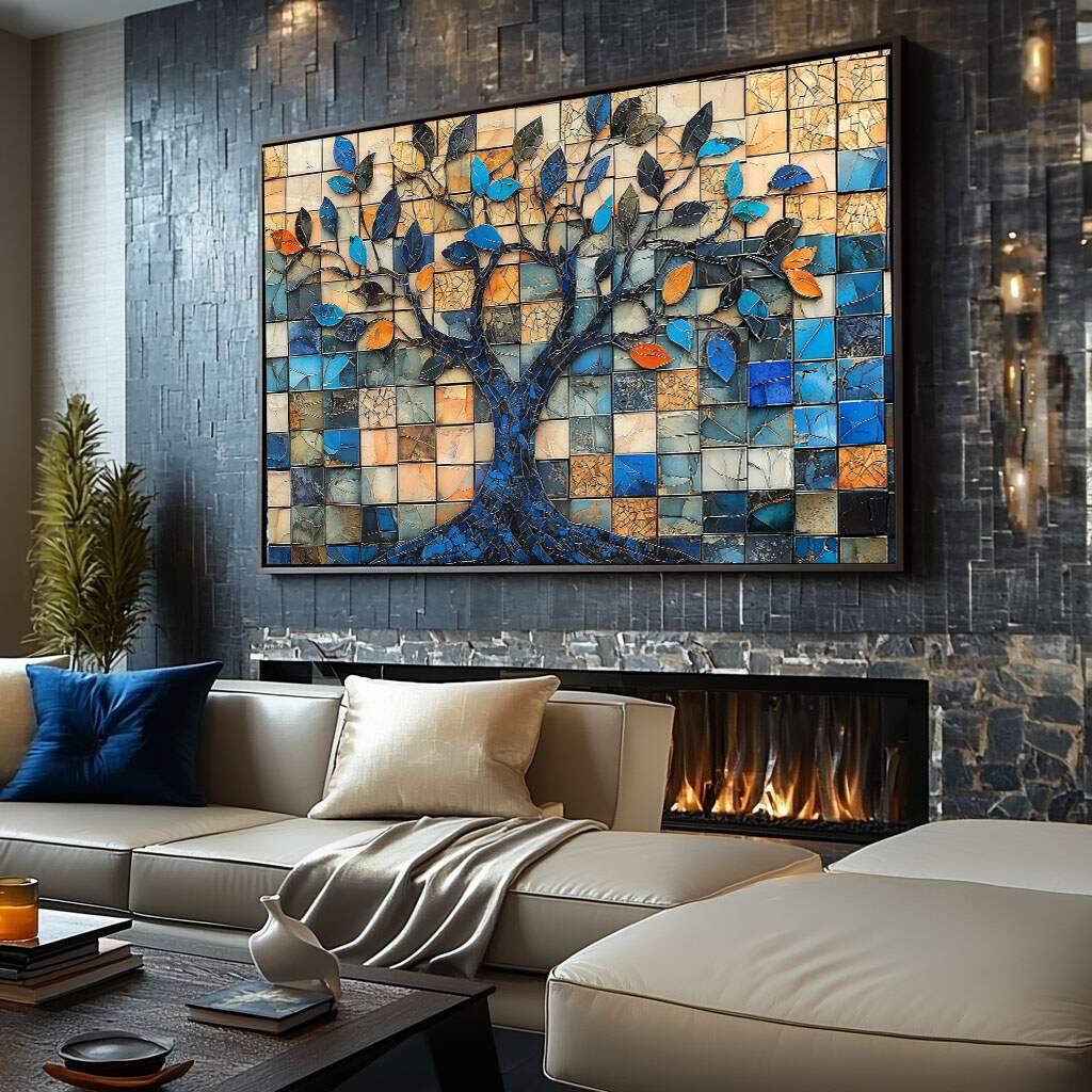 Dicas de quadros para sala pequena com design abstrato moderno em tons de azul