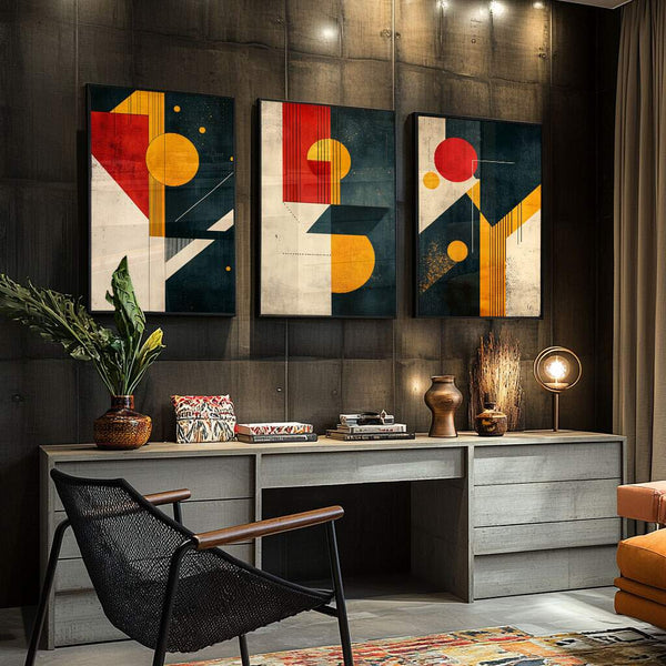 quadro decorativo geométrico minimalista para salas pequenas com composição visual leve