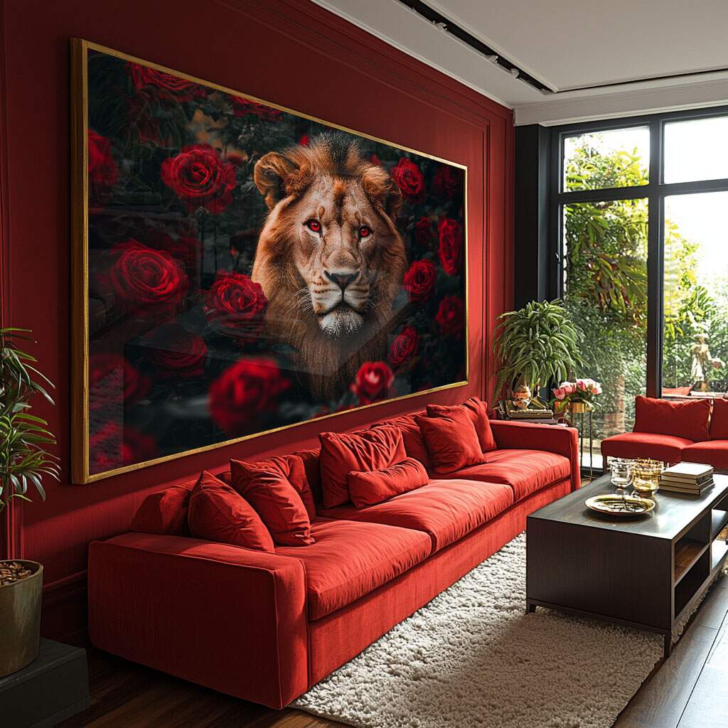 Decoração para Dia dos Pais com Quadro Decorativo Leão Florido em cores vibrantes