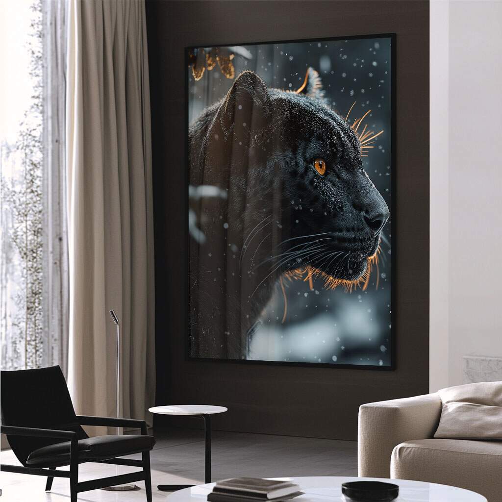 Quadro decorativo Pantera em composição de galeria de arte em casa com molduras premium