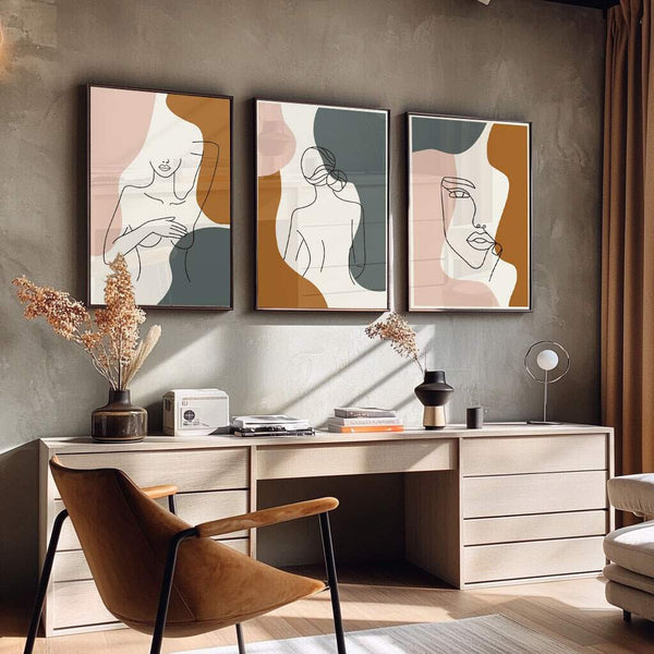 quadros abstratos decorativos para salas modernas com paleta inspiração e composição minimalista