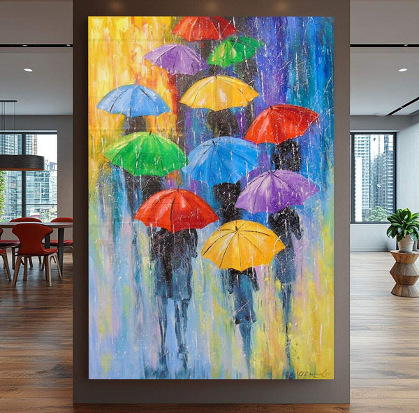 Quadro para o Dia das Mães: Dia Chuvoso Colorido com guarda-chuvas em tons vibrantes
