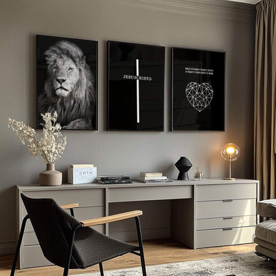 Quadros decorativos para namorado - Leão Majestoso em preto e branco