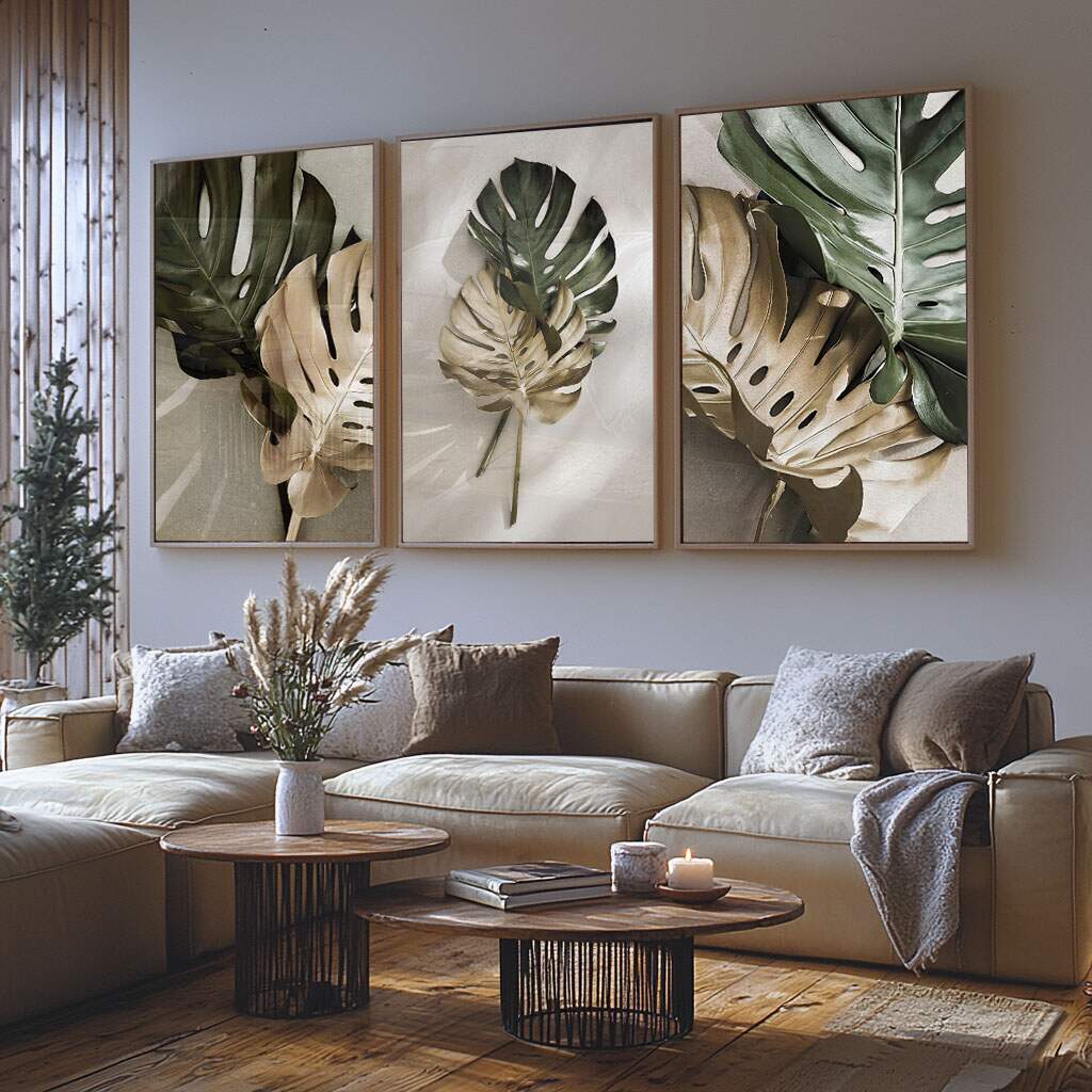 quadros decorativos para hall de entrada com folhas tropicais em canvas