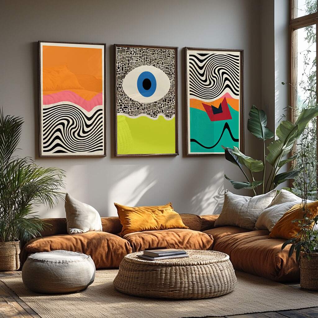 quadros decorativos abstratos ondulações para sala de estar em preto e bege