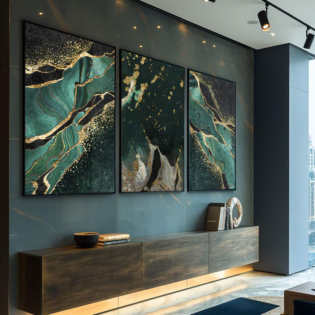 Quartos lindos decorados com quadro luxo verde ouro da Porao dos Quadros