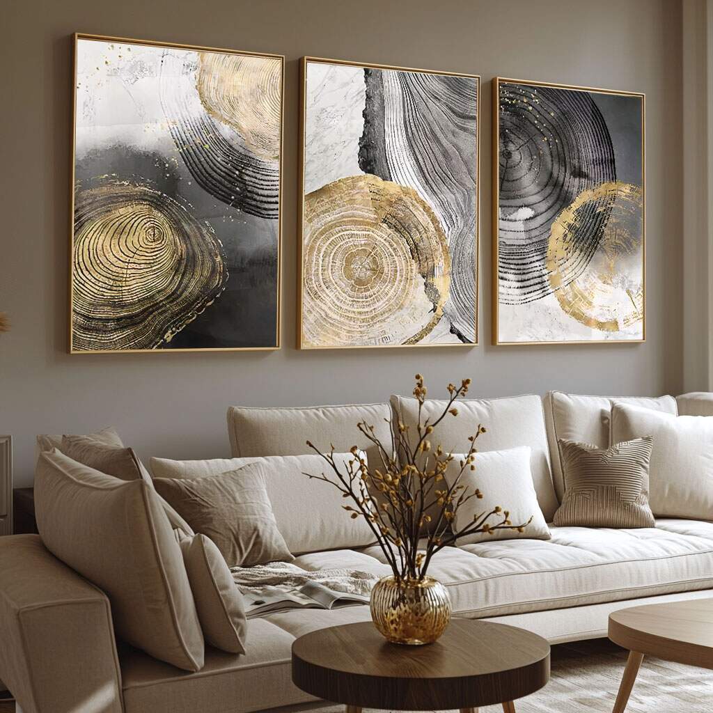 quadros decorativos elegância abstrata com moldura dourada e preta