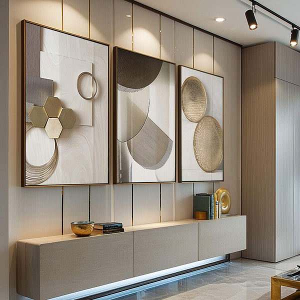 quadro decorativo canvas abstrato formas geométricas em tons neutros