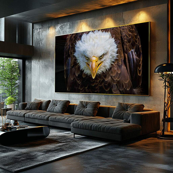quadros decorativos para cabeceira da cama com design majestoso e moldura em tons dourados