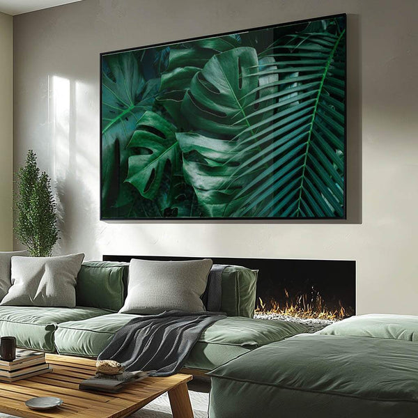 Quadro tropical com folhagem verde em estilo decorativo moderno