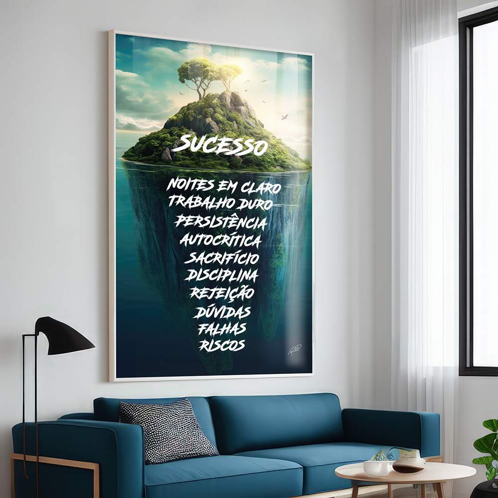 quadro decorativo motivacional ilha árvore sucesso para home office em parede
