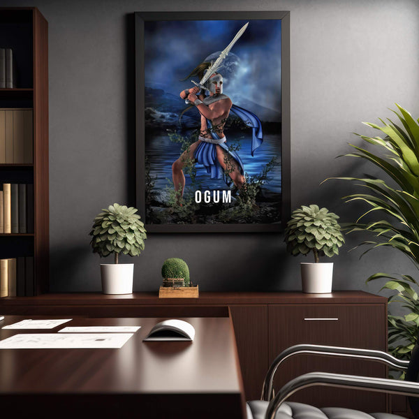 Quadro da Lua Guerreiro Ogum ao Luar com temática lunar noturna e impressão HP Latex