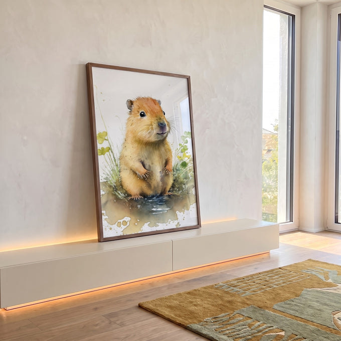 Quadro Decorativo Capivara Feliz: Alegria para o Quarto Infantil em ambiente decorado - quadros decorativos para sala