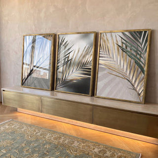 Quadro Decorativo Folhas Douradas - Desperte Luxo em Seu Ambiente em ambiente decorado - quadros decorativos para sala