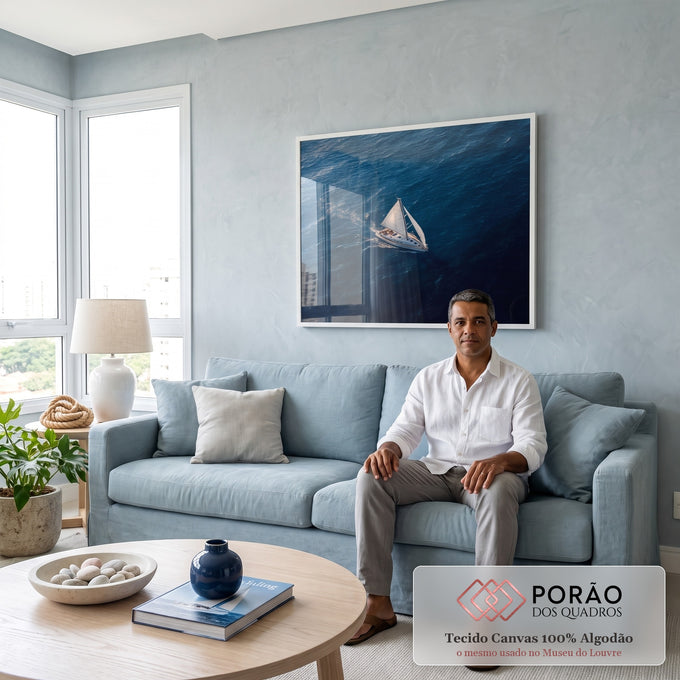 Quadro Decorativo Barco à Vela Serene em sala de estar moderna - quadros decorativos para sala