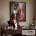 Quadro Decorativo Cavalo Majestoso com Lenço Vermelho em escritorio moderno - quadros decorativos para sala