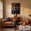 Quadro Decorativo - O Líder Indígena em Arte em sala de estar moderna - quadros decorativos para sala