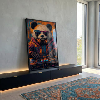 Quadro Decorativo Panda DJ Colorido em ambiente decorado - quadros decorativos para sala