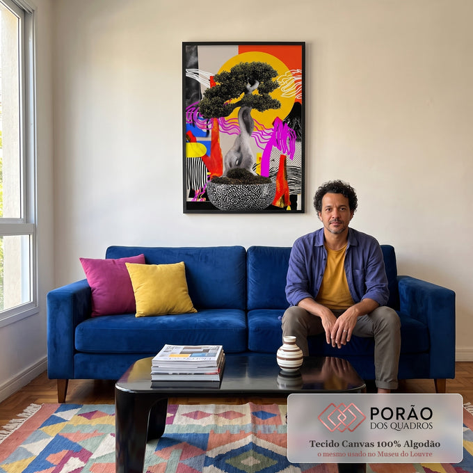 Quadro Decorativo Bonsai Energizante em sala de estar moderna - quadros decorativos para sala