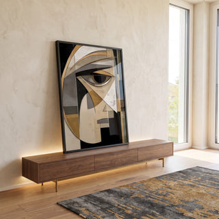 Quadro Decorativo Minimalista Olhar Enigmático em ambiente decorado - quadros decorativos para sala