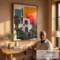 Quadro Decorativo Charme Mediterrâneo ao Pôr do Sol em escritorio moderno - quadros decorativos para sala