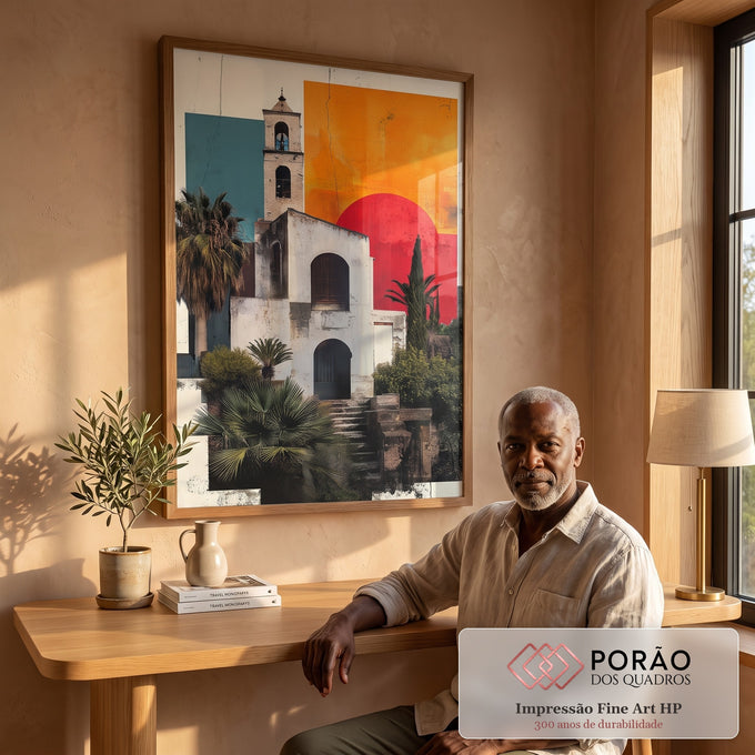 Quadro Decorativo Charme Mediterrâneo ao Pôr do Sol em escritorio moderno - quadros decorativos para sala