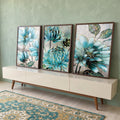 Quadro Decorativo Refrescante Jardim de Flores Azuis em ambiente decorado - quadros decorativos para sala