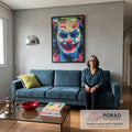 Quadro Decorativo - Retrato do Palhaço Moderno em sala de estar moderna - quadros decorativos para sala