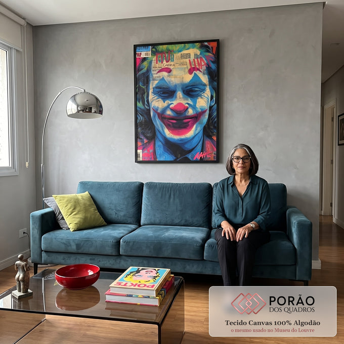 Quadro Decorativo - Retrato do Palhaço Moderno em sala de estar moderna - quadros decorativos para sala