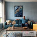 Quadro Decorativo Penas Azuis Elegantes em sala de estar moderna - quadros decorativos para sala