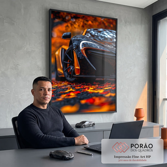 Quadro Decorativo Supercarro em Bosque Outonal em escritorio moderno - quadros decorativos para sala
