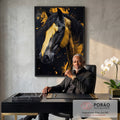 Quadro Decorativo Cavalo Abstrato Arte em Tons Amarelados em escritorio moderno - quadros decorativos para sala