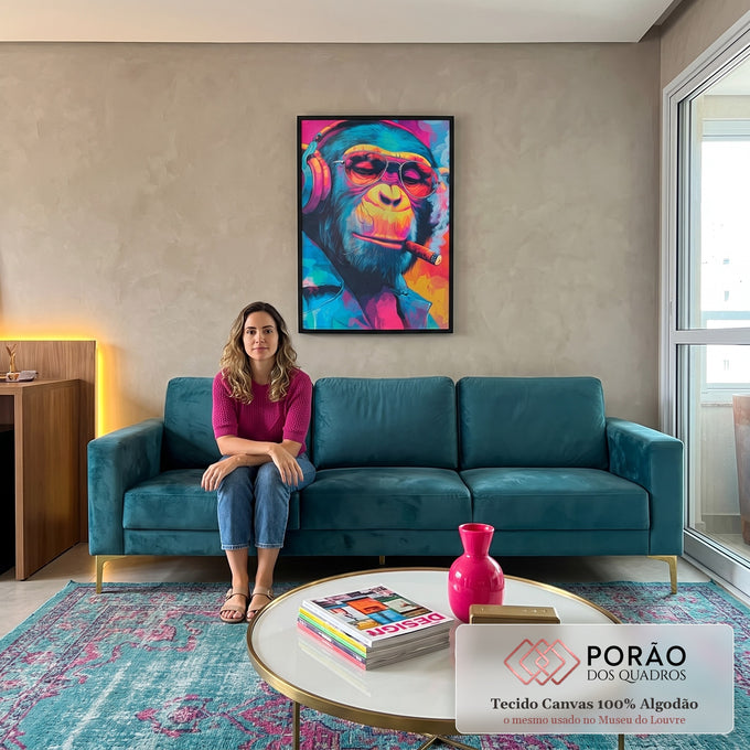 Quadro Decorativo Macaco Cool com Fones em sala de estar moderna - quadros decorativos para sala