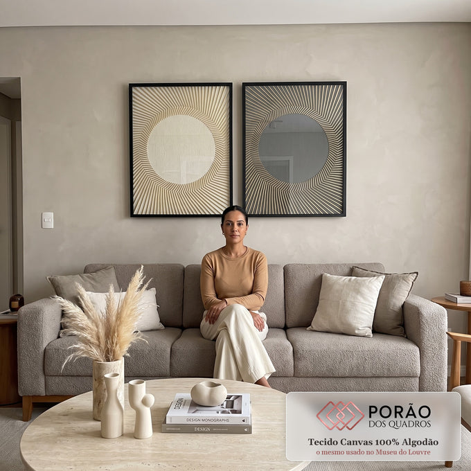 Quadro Decorativo Reflexos de Ouro - Luxo e Modernidade em sala de estar moderna - quadros decorativos para sala