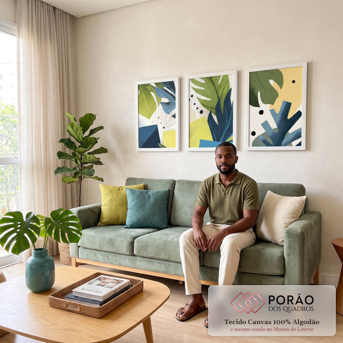 Quadro Decorativo Geometria Natural em sala de estar moderna - quadros decorativos para sala