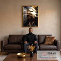 Quadro Decorativo Reflexão Profunda Mulher Gold em sala de estar moderna - quadros decorativos para sala