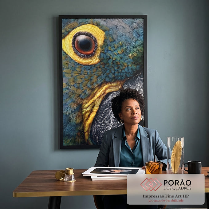 Quadro Decorativo Papagaio Colorido em escritorio moderno - quadros decorativos para sala