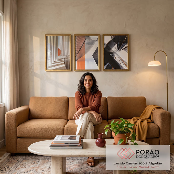 Quadro Decorativo: Arquitetura Abstrata e Design Único em sala de estar moderna - quadros decorativos para sala