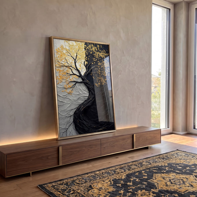 Quadro Decorativo Árvore da Vida Preto e Branco em ambiente decorado - quadros decorativos para sala