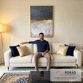 Quadro Decorativo Abstração em Azul e Dourado: Sua Casa com Alma em sala de estar moderna - quadros decorativos para sala
