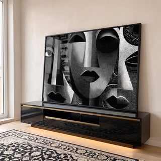 Quadro Decorativo Rostos Estilizados em Preto e Branco em ambiente decorado - quadros decorativos para sala
