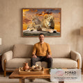 Quadro Decorativo Sofisticado: Família de Leões com Filhotes em sala de estar moderna - quadros decorativos para sala