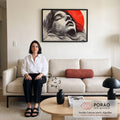 Quadro Decorativo Mulher Abstrato em Tons Alaranjados em sala de estar moderna - quadros decorativos para sala