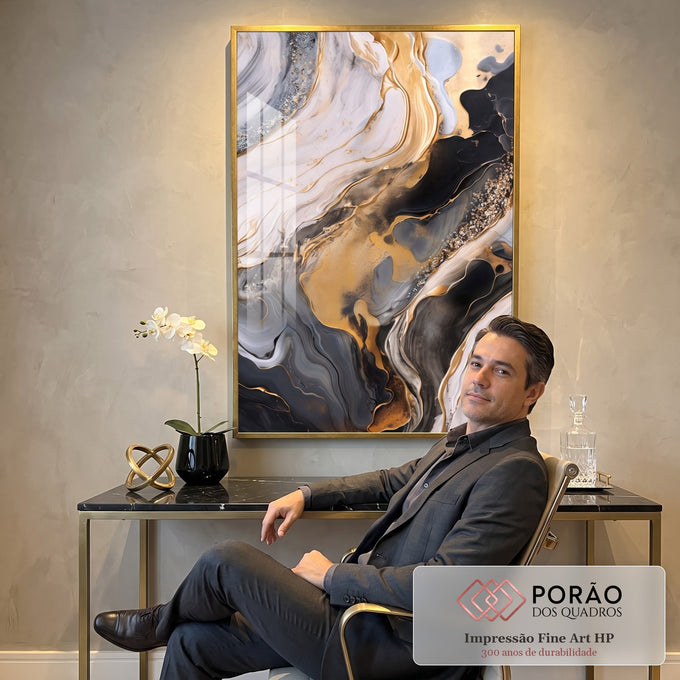 Quadro Decorativo Abstrato Dourado em Luxo em escritorio moderno - quadros decorativos para sala