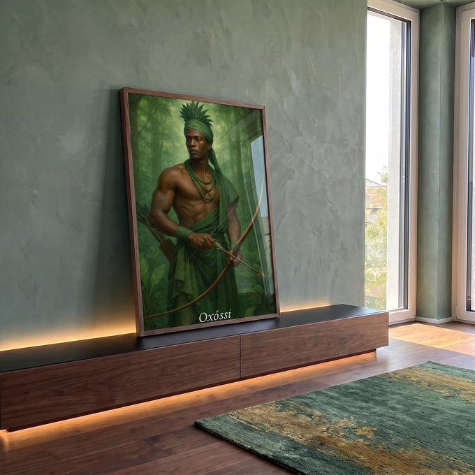 Quadro Decorativo Orixá Oxóssi: Caçador da Vida em ambiente decorado - quadros decorativos para sala
