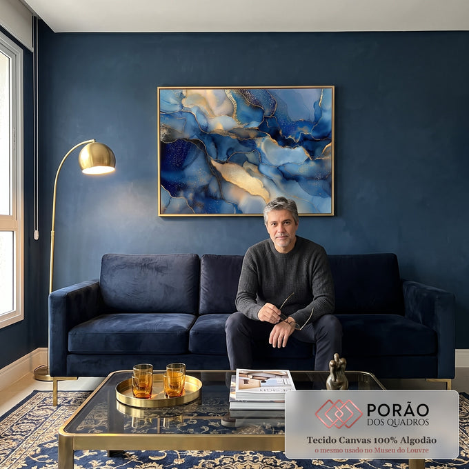 Quadro Decorativo Serenidade Azul em sala de estar moderna - quadros decorativos para sala