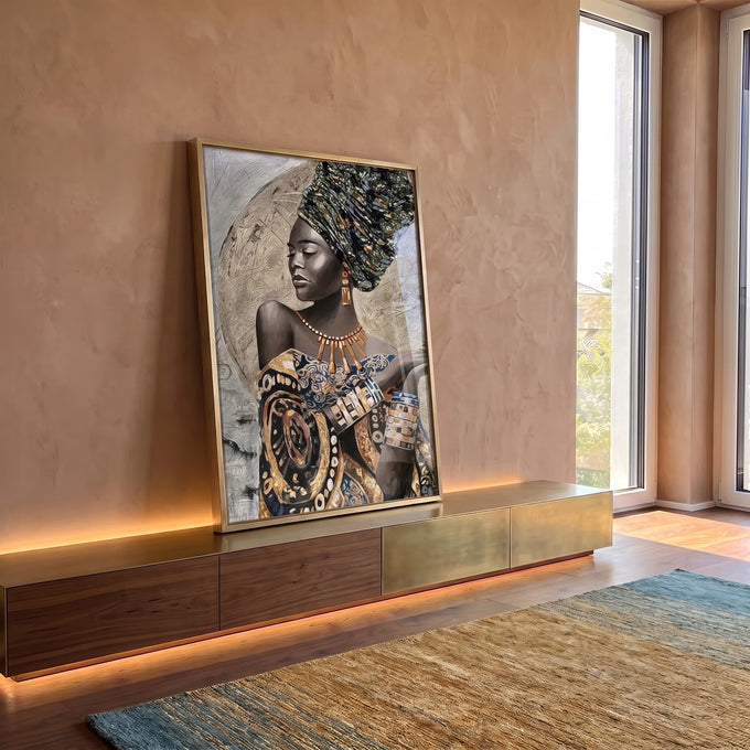 Quadro Decorativo Elegância Africana: Beleza Única em ambiente decorado - quadros decorativos para sala