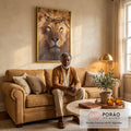 Quadro Decorativo Poder & Fé: Leão e Sombra Cruz Exclusivo em sala de estar moderna - quadros decorativos para sala